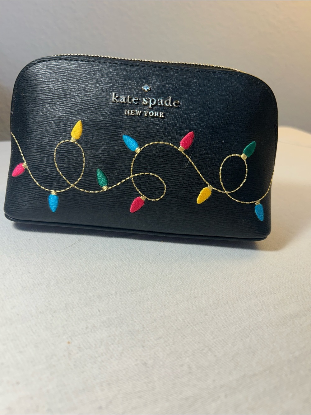 kate spade black cosmetic pouch with colorful light embroidery